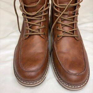 Club Room Men Moc Toe Combat Hiking Boot Feliixx Size US 9.5M Brown Faux Leather